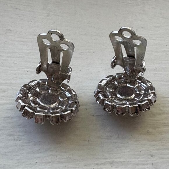Round Clip-On Earrings with Clear Rhinestones - Picture 4 of 6